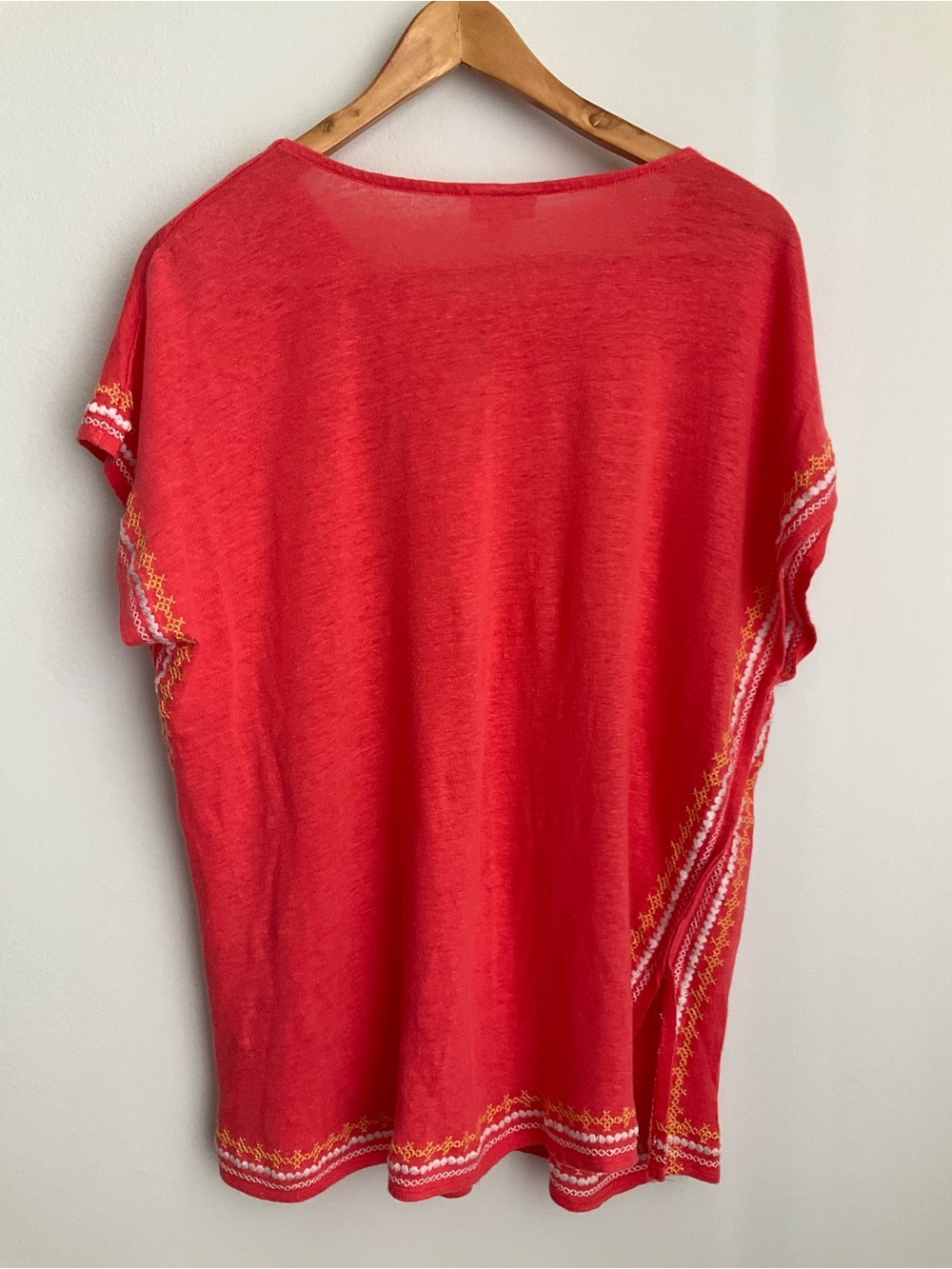 J. Jill Medium Coral Linen Embroidered Keyhole Tunic - Picture 6 of 9